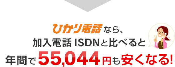 ひかり電話なら、加入電話ISDNと比べると年間で55,044円も安くなる！